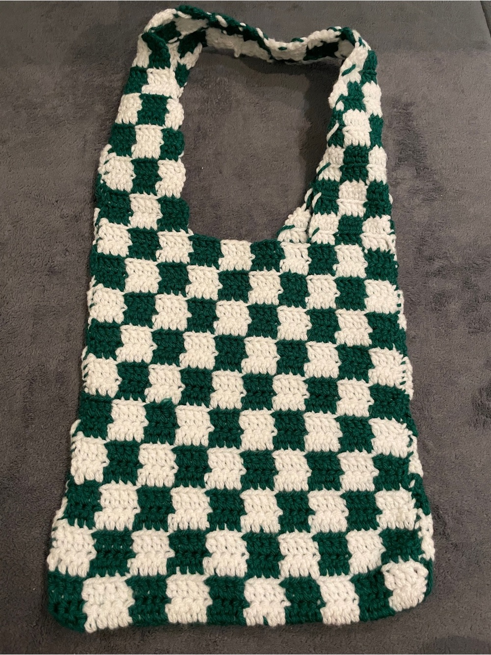Handmade Green and White Crochet Checkered Shoulder Bag